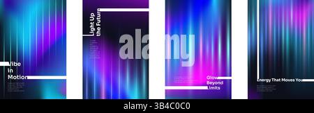 Futuristic glowing light beams on dark gradient background. Abstract neon stripes, laser rays and motion streaks. Bright energy flare effect. Modern vector design for tech, music or event poster. Stock Vector