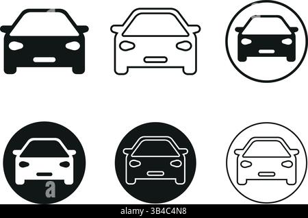 Front View Car Icon set Vector or Minimalist Black Car set Silhouette Design Stock Vector