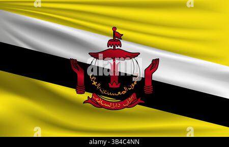 Vector flag of Brunei waving closeup style background illustration Stock Vector