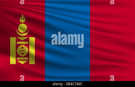 Vector flag of Mongolia waving closeup style background illustration Stock Vector