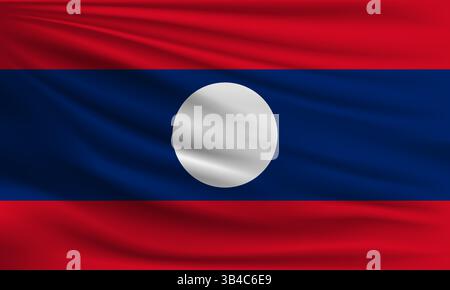 Vector flag of Laos waving closeup style background illustration Stock Vector