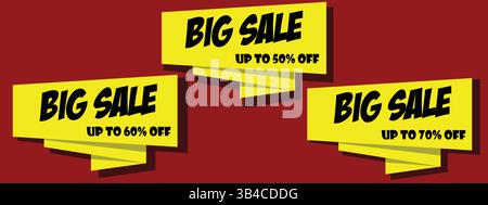 Big sale and discount announcement with yellow ribbon icon for your business flyer design, easily editable icon,  can be used in online selling market Stock Vector