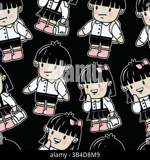 Chinese boy and girl schoolchildren in cartoon style. Vector Stock Vector
