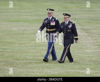 Sept. 25, 2015 - Arlington, Virginia, United States of America - General Martin Dempsey reviews troops at his retirement ceremony at Fort Myer, Virginia, September 25, 2015. Credit: Chris Kleponis / CNP (Credit Image: © Chris Kleponis/CNP via ZUMA Wire) Stock Photo