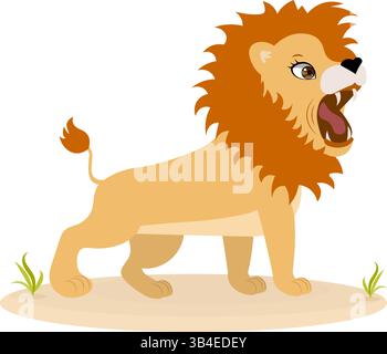 Cute zoo. Vector animals. The lion roars. Vector collection of animals. Isolated on white background. Stock Vector