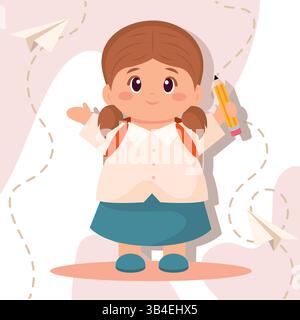illustration of a girl holding pencil on a white Stock Vector Image ...