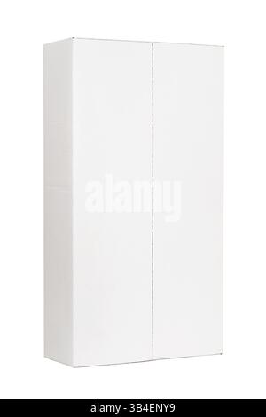 White closed rectangular cardboard box isolated on white background, template for designer Stock Photo