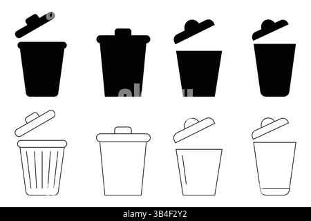Trash line icon set vector on white background. an, bin, garbage can, waste container, recycling bin icon set vector Stock Vector
