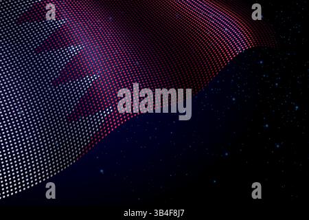 Bahrain digital flag made of dots, waving over a starry dark background Stock Vector