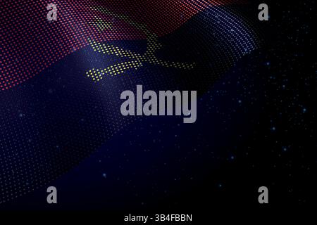 Angola digital flag made of dots, waving over a starry dark background Stock Vector