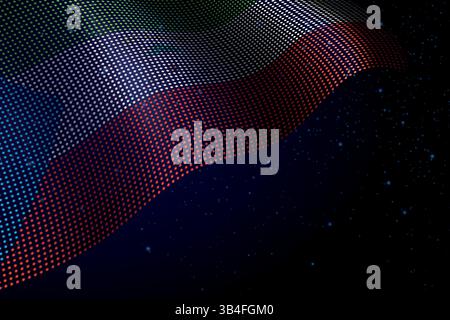 Equatorial Guinea digital flag made of dots, waving over a starry dark background Stock Vector