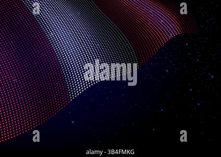 Peru digital flag made of dots, waving over a starry dark background Stock Vector