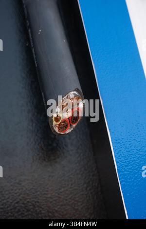 Mer Electric car charging station vandalism and theft of all the electric cables and connectors of three charging stations in Eastleigh Hampshire UK. Stock Photo