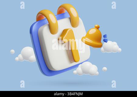 1st day of the month 3d vector calendar with a bell. Reminder icon background Stock Vector