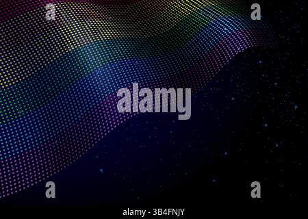 Wavy Rainbow Dotted Pattern with Starry Night Background Stock Vector