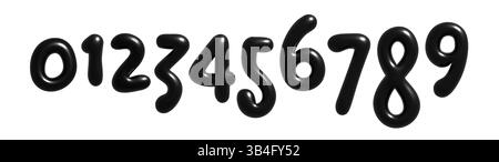 Black 3D glossy numbers in bold playful style. Perfect for kids posters, birthday cards, educational apps, cartoon designs, creative typography Stock Vector