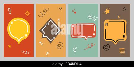 Vector illustration. Minimalist banners set. Quote frames set. Citation empty speech bubbles background. Color doodle drawn shapes. Design for flyer Stock Vector