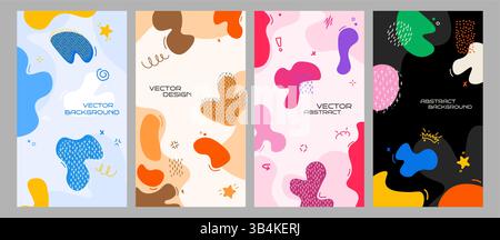 Vector illustration. Abstract modern contemporary style background. Dynamic composition of drawn fluid twisted elements. Design for vertica flyer Stock Vector
