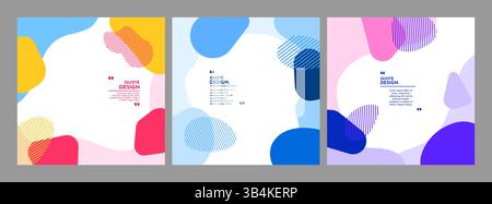 Vector illustration. Colorful childish backgrounds. Fluid geometric shapes and lines. Design elements for social media template, web banner, blog post Stock Vector