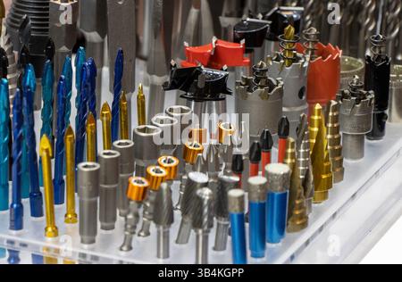 drill bits in various shapes and for different purposes Stock Photo