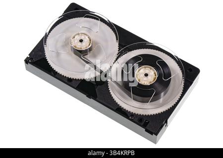 VHS video tape cassettes isolated on white background. Close-up Stock Photo