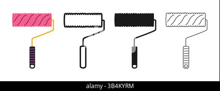 Paint roller for repair icon symbol set. Modern professional painters roller drawing tool symbol stylized design vector. Professional paint roller flat sign construction tool repair simple icon design Stock Vector