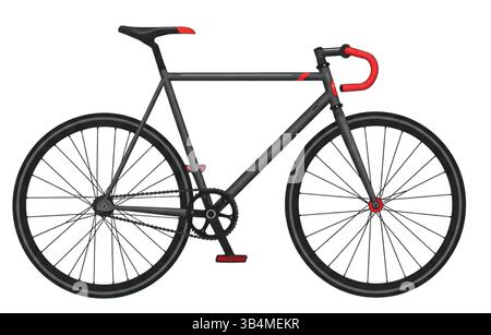 Modern black and red fixed-gear bicycle mockup isolated on white background, side view for digital design, advertisement, or product display purposes Stock Vector