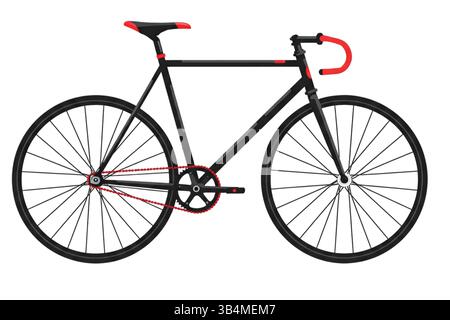 Modern black and red fixed-gear bicycle mockup isolated on white background, side view for digital design, advertisement, or product display purposes Stock Vector
