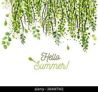 Hello summer. Green tree branches. hand drawing. Not AI Vector illustration Stock Vector