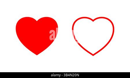 Heart icon. Red shape heart isolated on white background. Symbol love. Simple round silhouette. Cute graphic. Frame template. Outline happy logo Stock Vector
