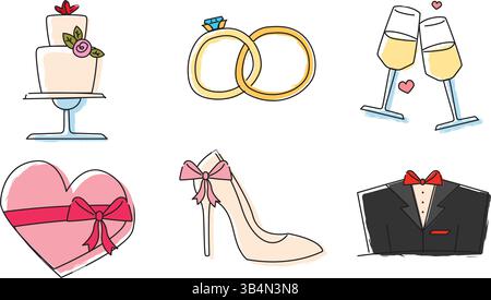 Color wedding icons pack. Vector illustration Stock Vector