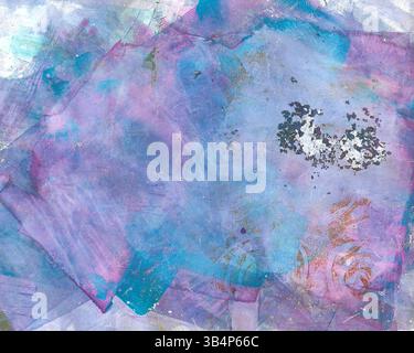 Texture in pink-purple and blue, printed using the Gelli print process. Stock Photo