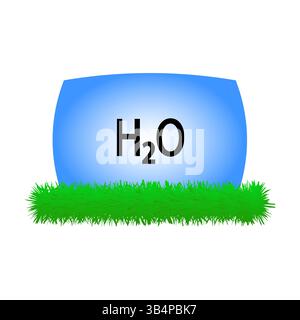 H2O icon. Water symbol. Blue drop shape. Vector grass element. Stock Vector