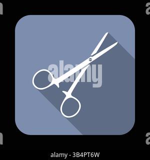Flat Icon of Surgical Scissors with Long Shadow on Blue Background, Representing Medical Tools, Healthcare Equipment, and Surgery Essentials Stock Vector