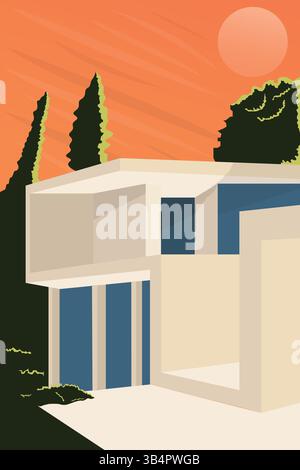 Flat illustration of a minimalist modern house Stock Vector
