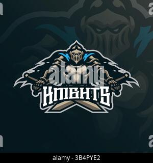 Knight mascot logo design with modern illustration concept style for badge, emblem and t shirt printing. Knight illustration with sword in hand. Stock Vector