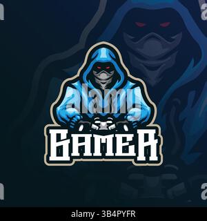Gamer mascot logo design with modern illustration concept style for badge, emblem and t shirt printing. Gamer illustration for sport and esport team. Stock Vector