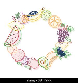 Fruit wreath in outlined style, isolated on white background Stock Vector