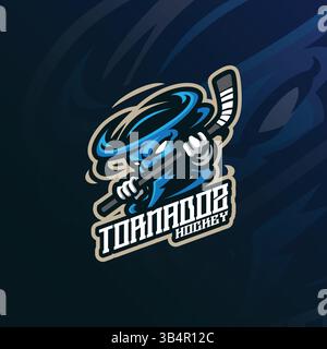 Tornado mascot logo design with modern illustration concept style for badge, emblem and t shirt printing. Tornado hockey illustration for sport team. Stock Vector
