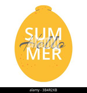 Fresh adorable lemon illustration with Hello Summer text. Ideal for tropical, summer, or beach themed designs. Stock Vector