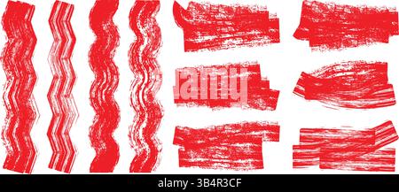 Set of red hand painted chalk brushes. Hand drawn grunge lines on chalkboard background can be used as art brushes. Stock Vector