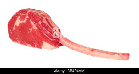 Fresh raw tomahawk beef steak on the bone  matured for thirty days isolated on a white background Stock Photo