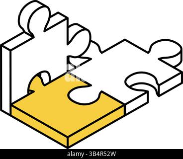 Isometric Line Icon of Connected Puzzle Pieces – Simple Vector Illustration for Education and Problem Solving, Vector Illustration Stock Vector