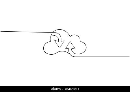 Cloud storage continuous one line drawing and minimalist style isolate outline vector icon Stock Vector