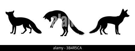 Silhouette Set of Foxes in Various Poses – Wild Animal Vector Illustration Stock Vector