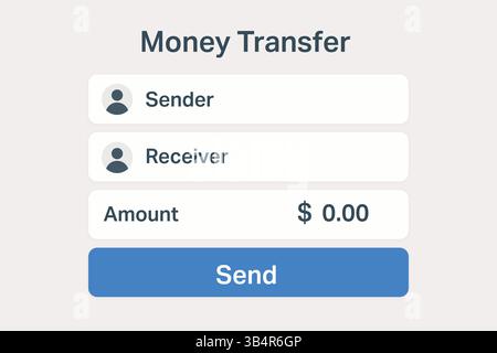 Interface for sending funds between accounts, showing names, amount, and action button Stock Vector