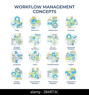 Workflow management multi color concept icons Stock Vector