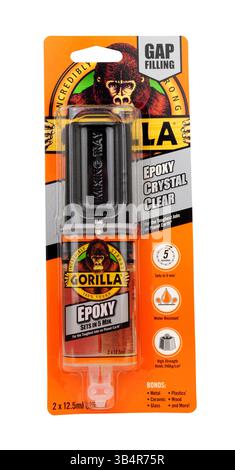 Gorilla two part crystal clear epoxy glue in a 25ml pack Stock Photo