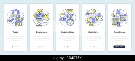 Workflow key elements onboarding mobile app screen Stock Vector