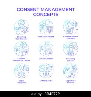 Consent management blue gradient concept icons Stock Vector